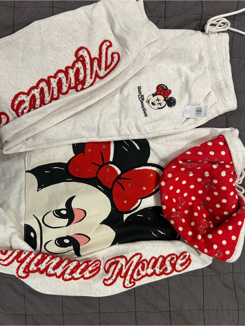 Disney Minnie Mouse Cream Red Polka Dot Lounge Joggers & Hoodie Set